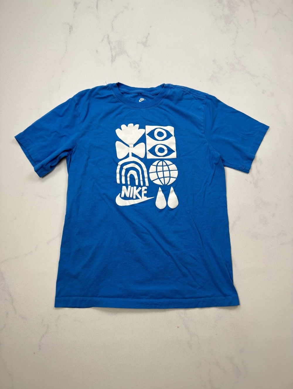 Nike T-Shirt Graphic Logo Blue Cotton Tee - Mens S